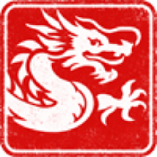 icono de un dragon sobre fondo rojo